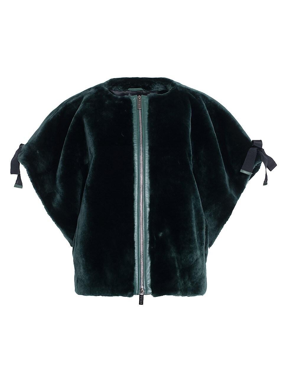 Womens Select Shearling Lamb Collarless Short Sleeve Jacket Product Image