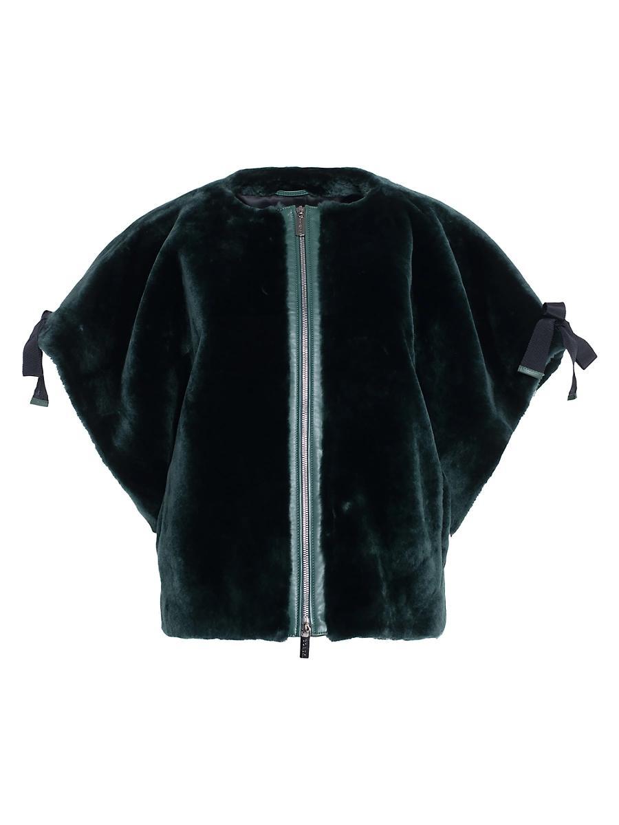 Womens Select Shearling Lamb Collarless Short Sleeve Jacket Product Image