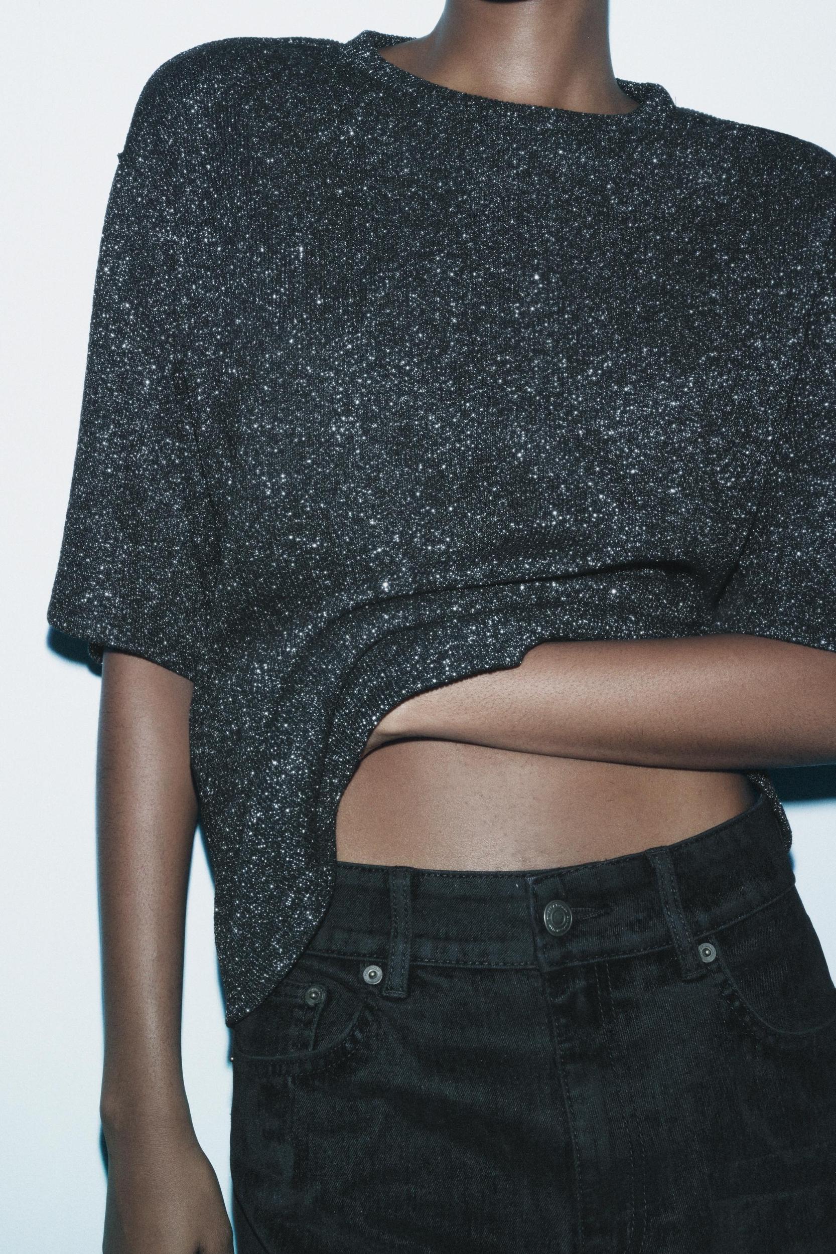 METALLIC THREAD SHORT SLEEVE TOP Product Image