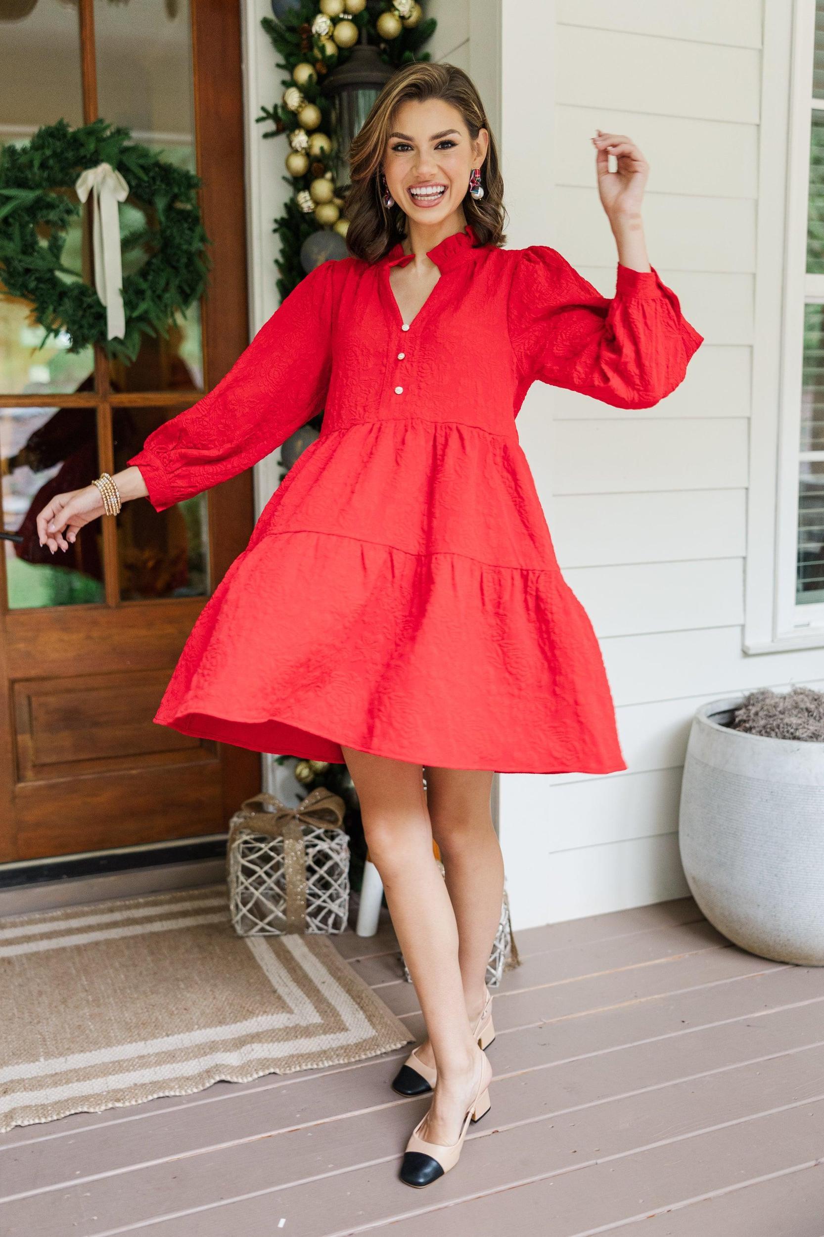 All Up To You Red Floral Textured Dress Female Product Image