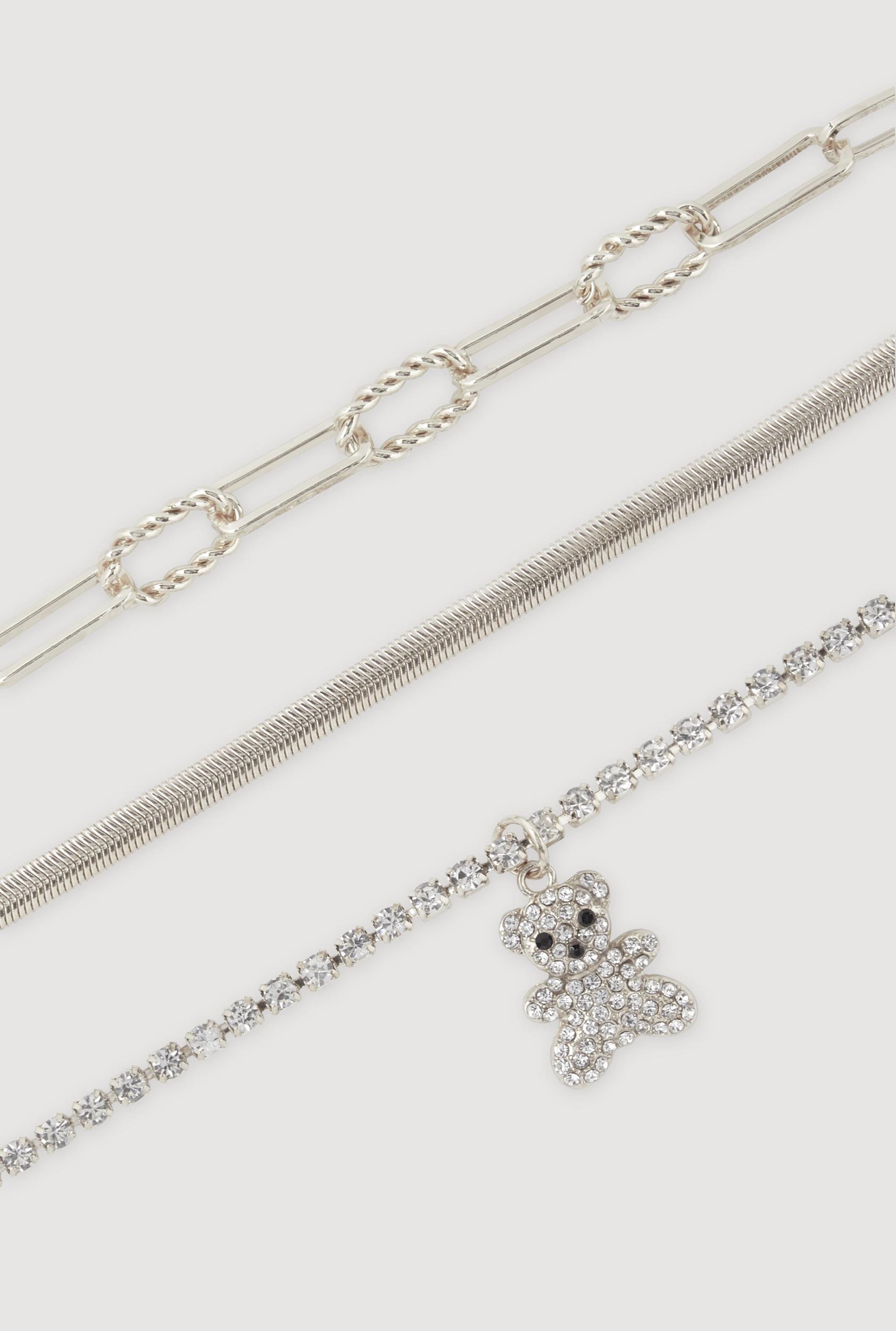 Rhinestone Bear Charm Bracelet Trio Female Product Image
