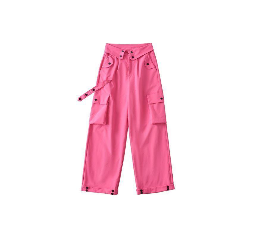 Mid-Waist Plain Cargo Pants Product Image