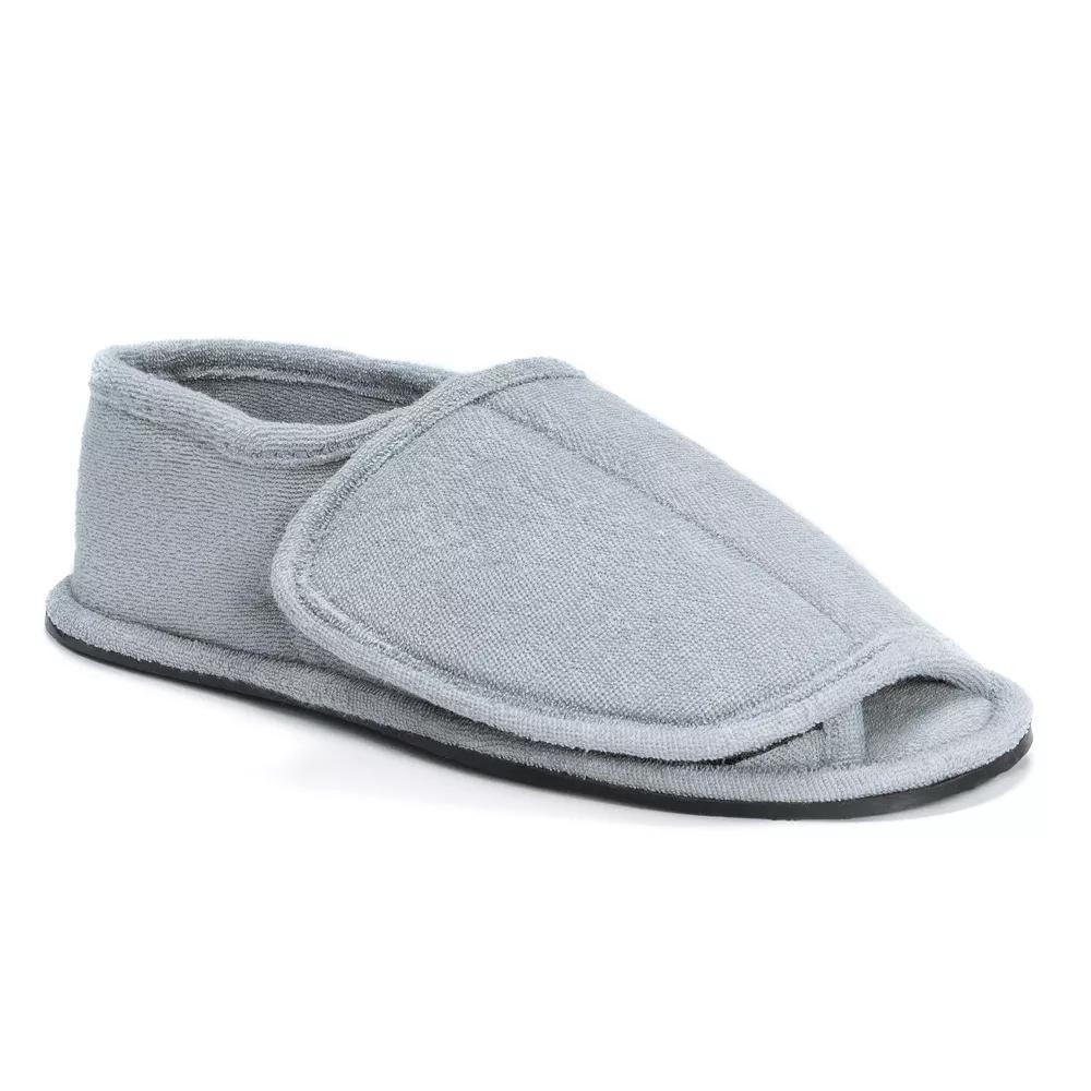 MUK LUKS Adjustable Open-Toe Mens Slippers White Gray Product Image