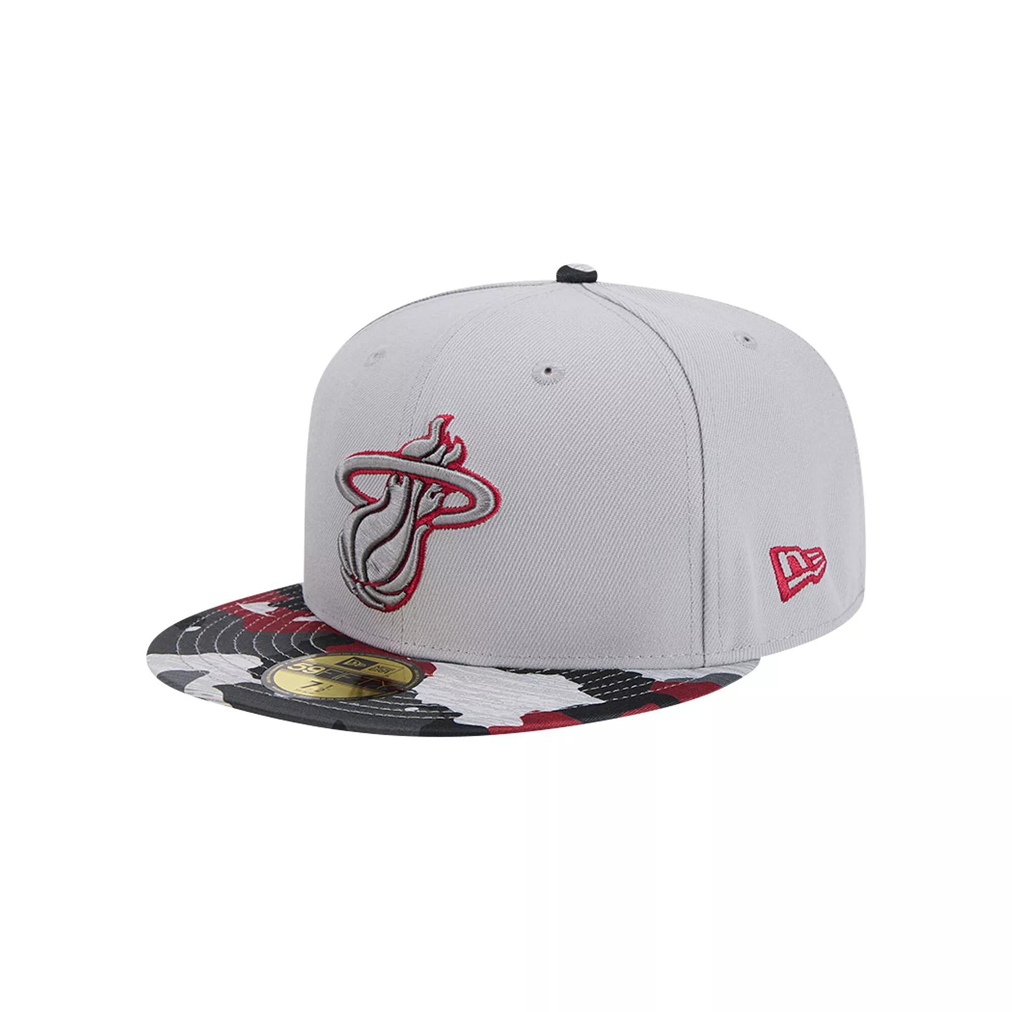 Men's New Era Gray Miami Heat Active Color Camo Visor 59FIFTY Fitted Hat, Size: 7 1/8, Grey Product Image