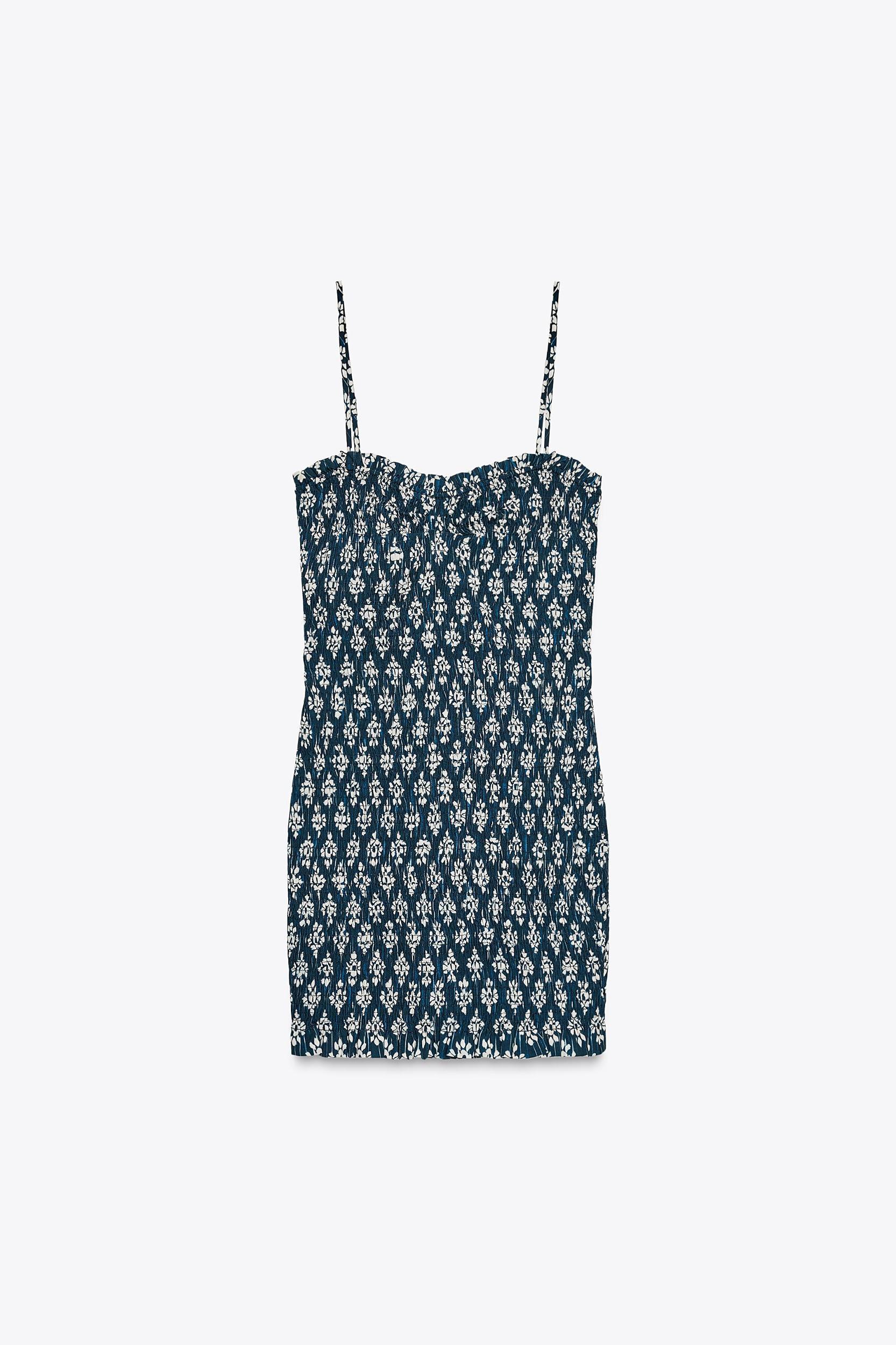 SMOCKED PRINTED MINI DRESS Product Image
