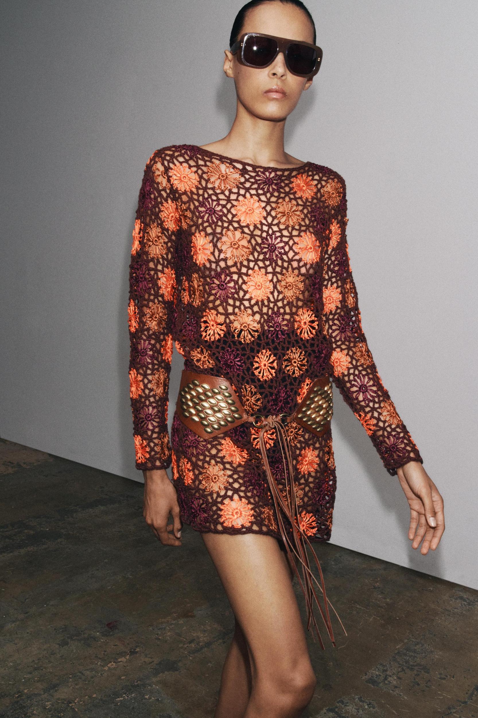 CROCHET KNIT MINI DRESS Product Image