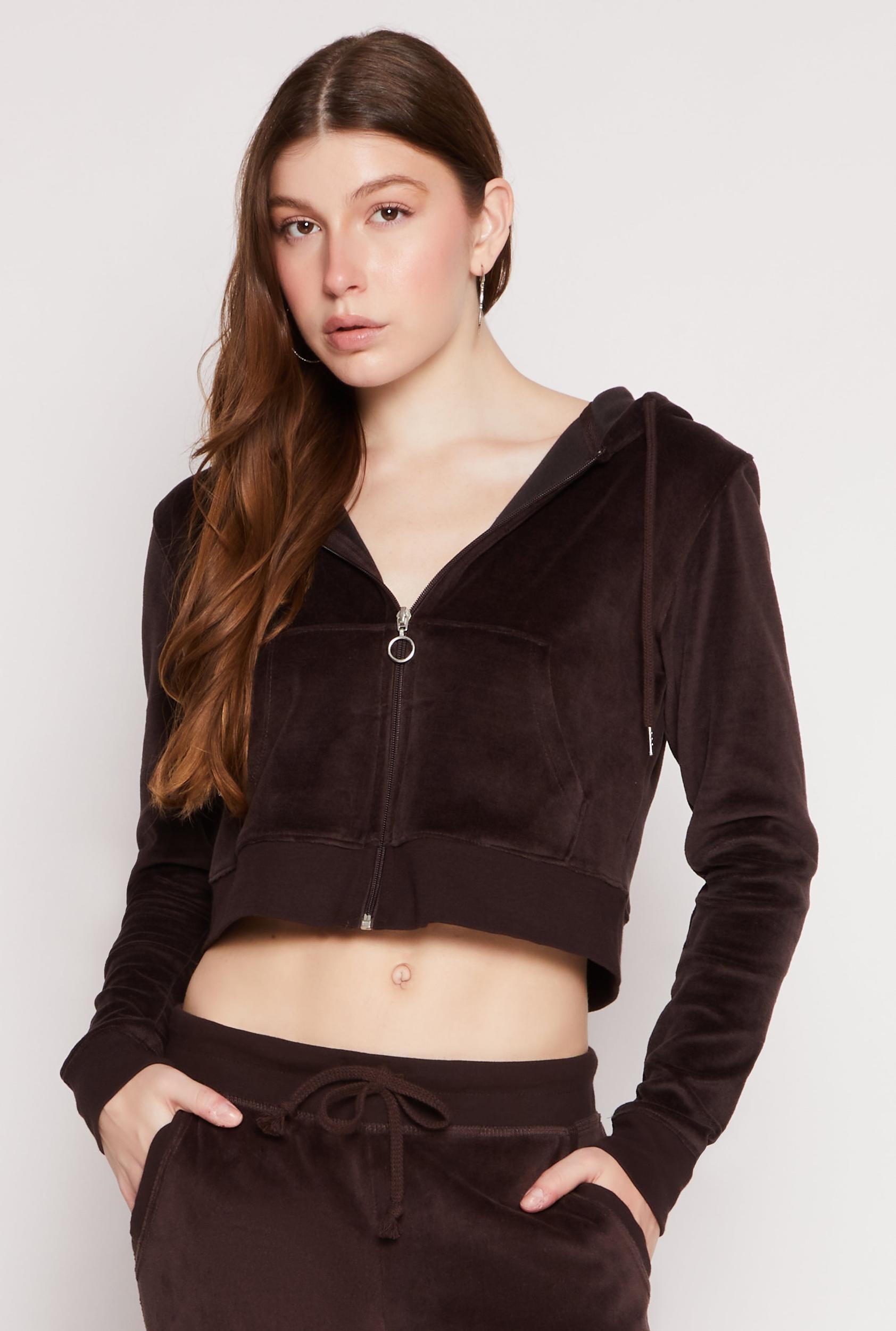 Womens Velour Basic Zip Front Hoodie Product Image