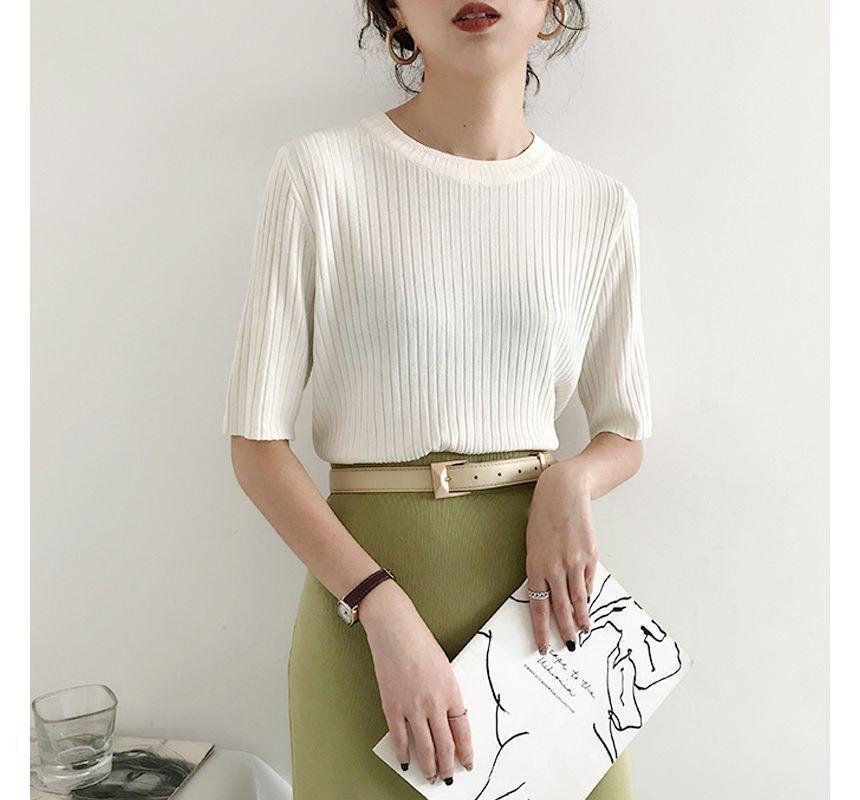 Short-Sleeve Ribbed Knit Top Product Image