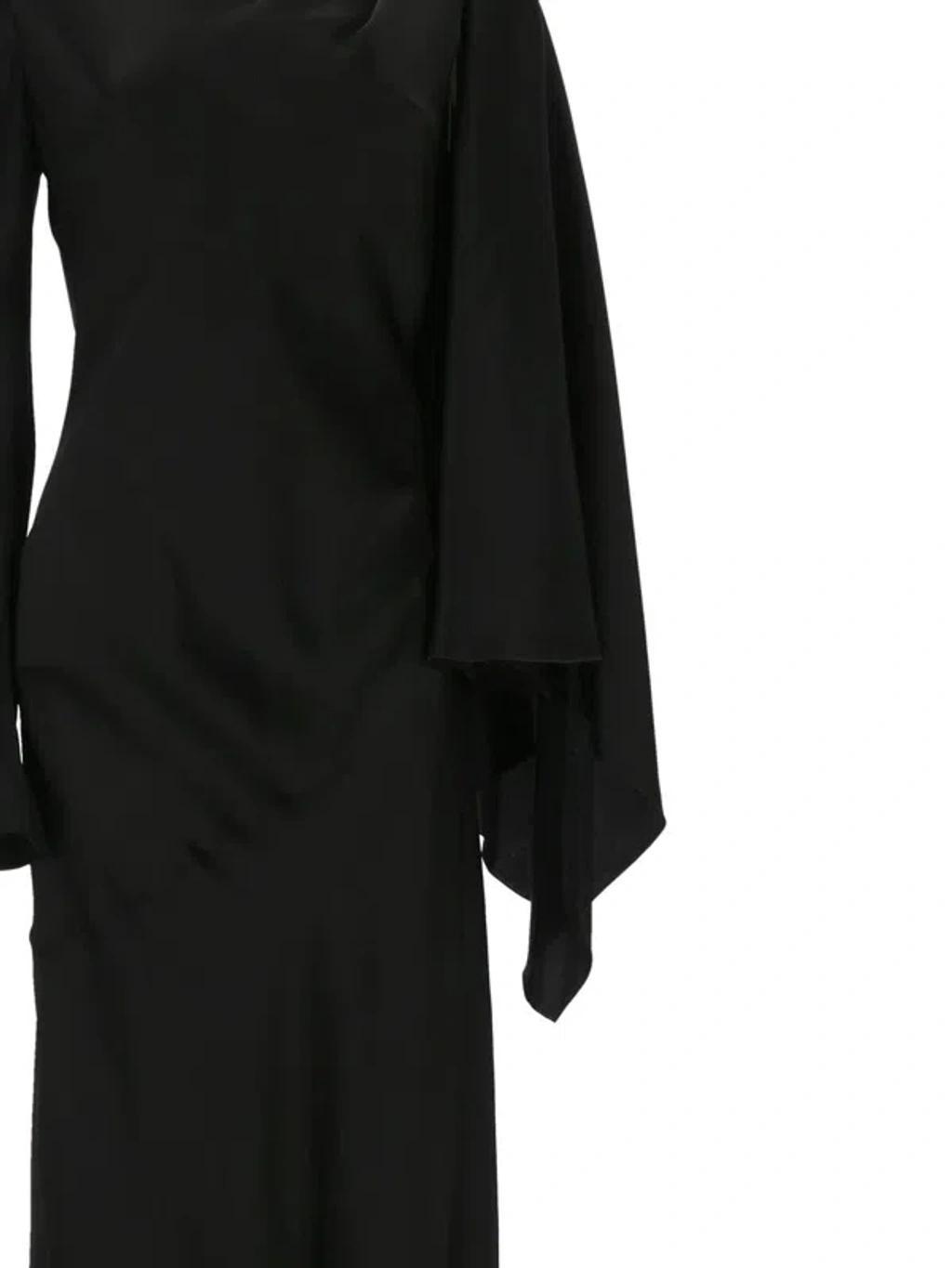 ALBERTA FERRETTI Long Sleeve Satin Long Dress In Black Product Image