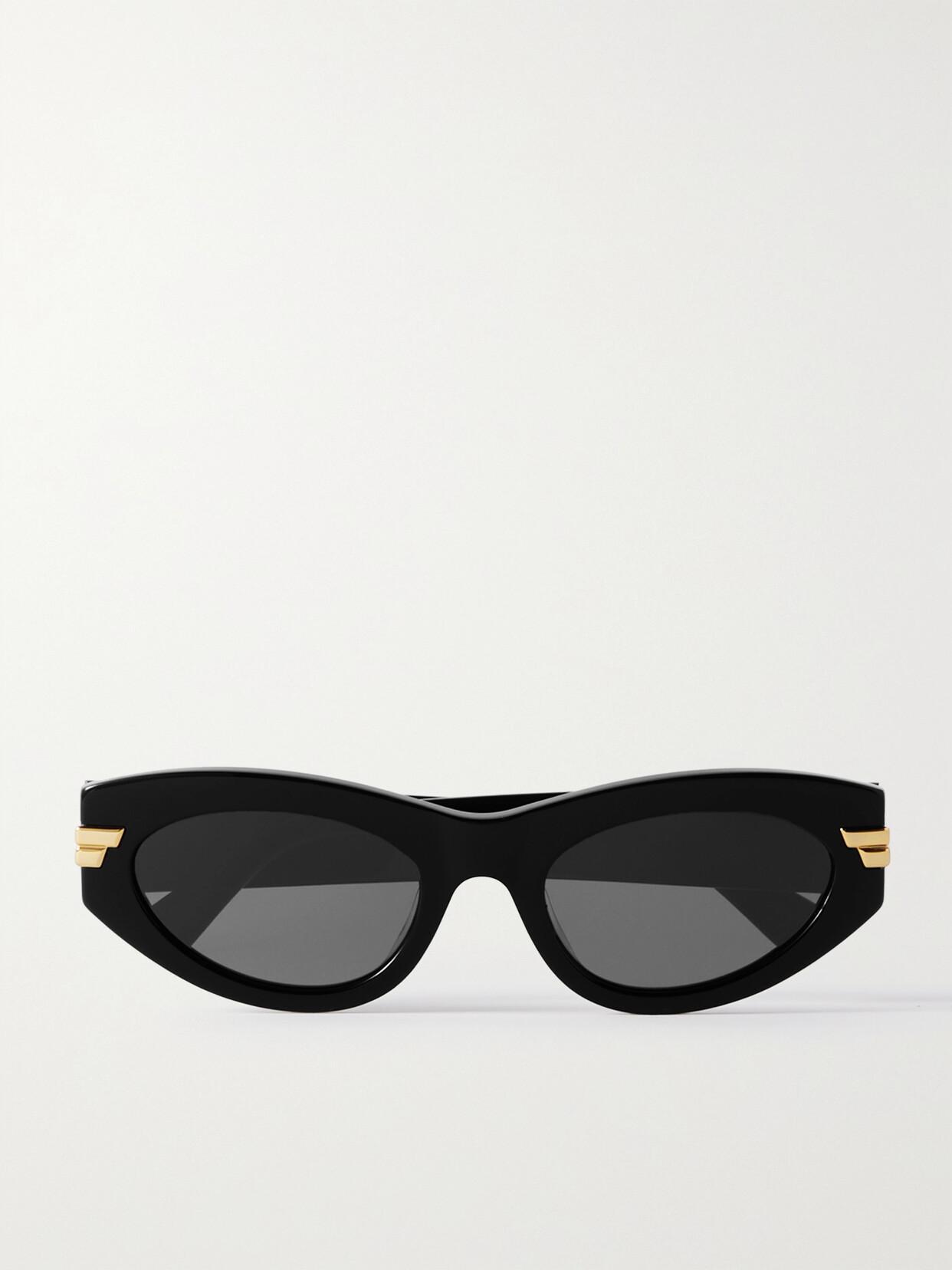 BOTTEGA VENETA Cat-eye Acetate And Gold-tone Sunglasses In Black Product Image