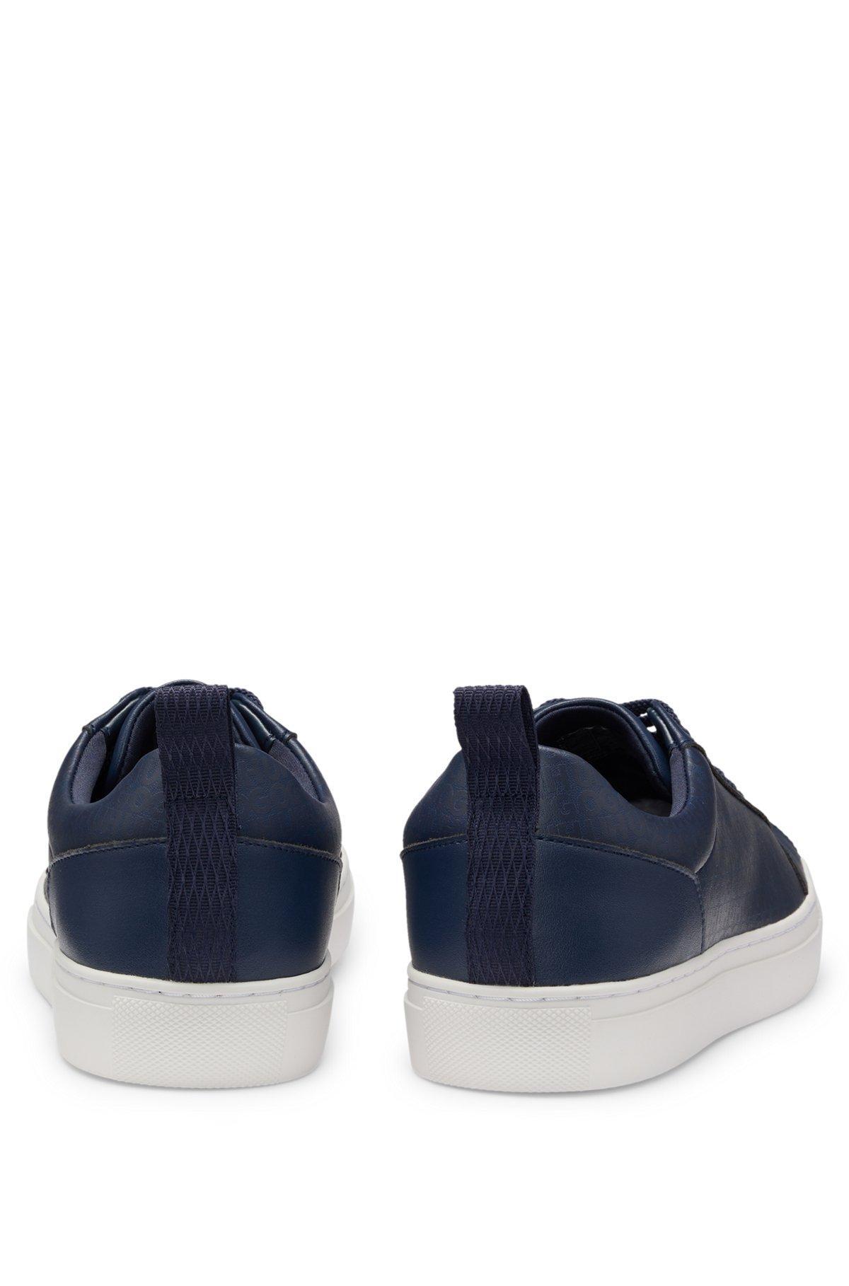 HUGO - Faux-leather trainers with tonal monograms - Dark Blue Product Image