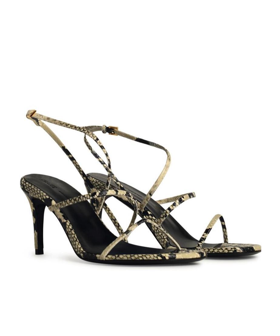 KHAITE Loop Snake-effect Leather Sandals In Beige Comb Product Image