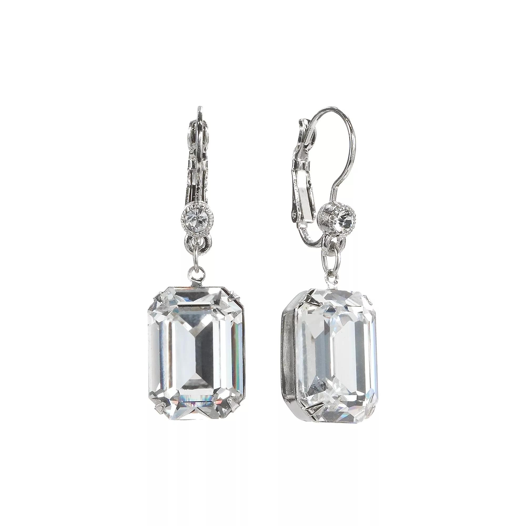 1928 Crystal Rectangle Drop Earrings, Womens, Grey Product Image