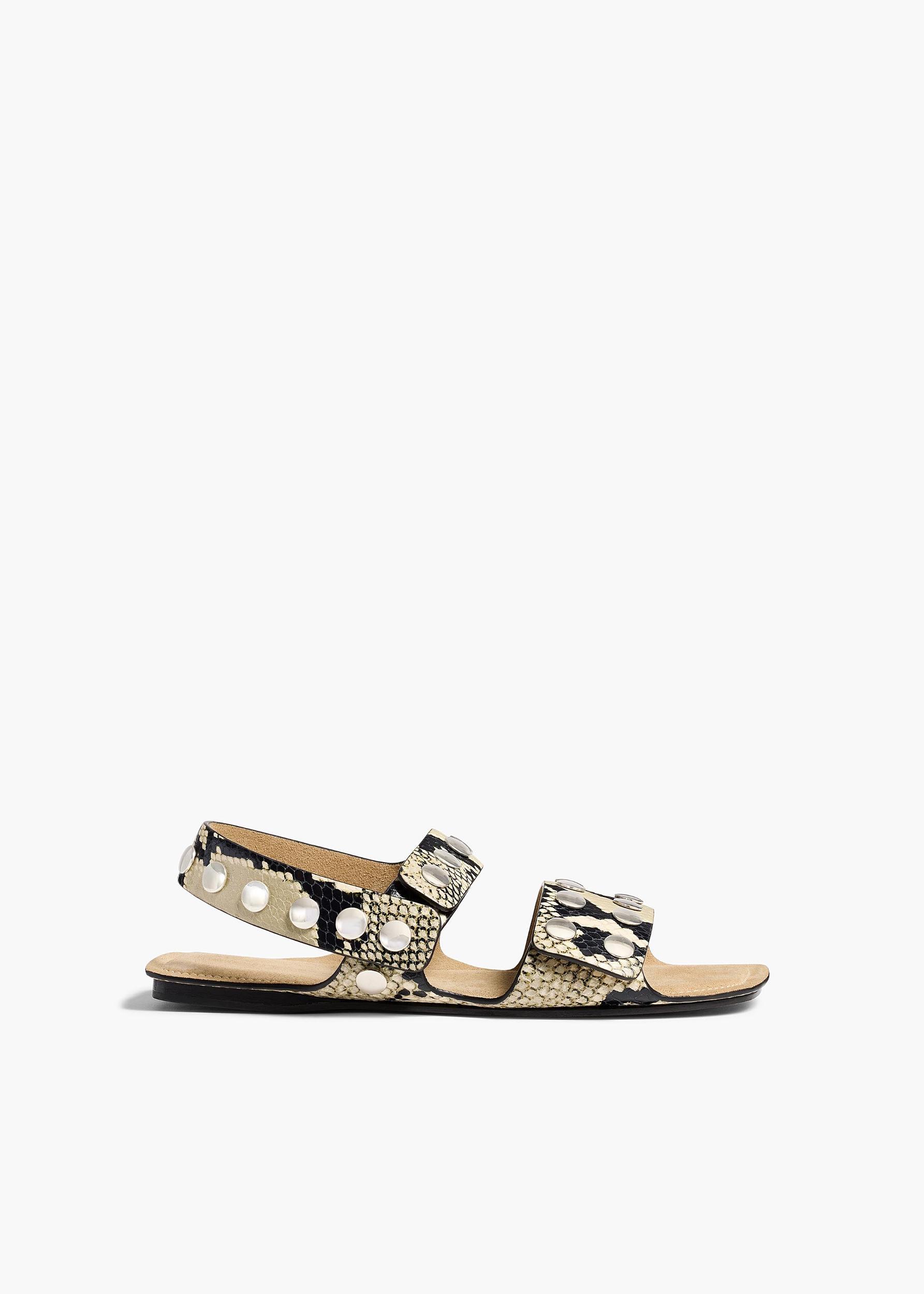 Boden Sandal in Natural Python-Embossed Leather with Silver Studs Product Image