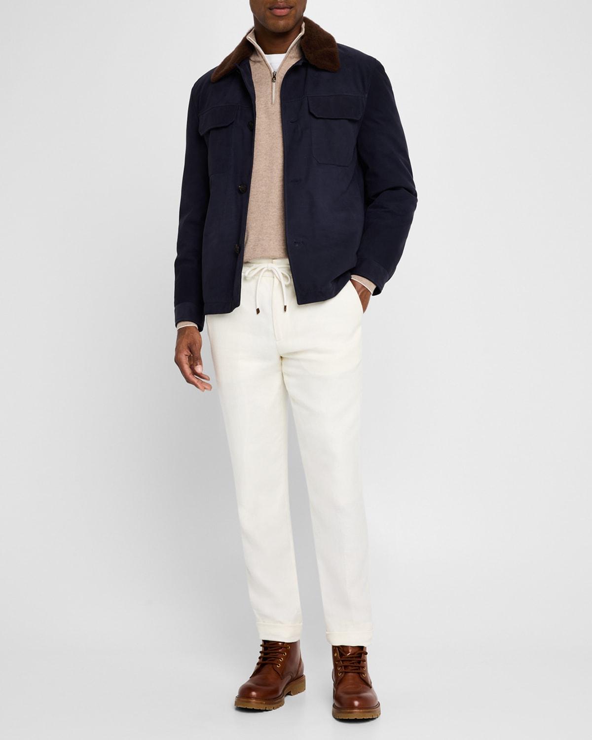 Mens Suede Overshirt with Removable Shearling Collar Product Image