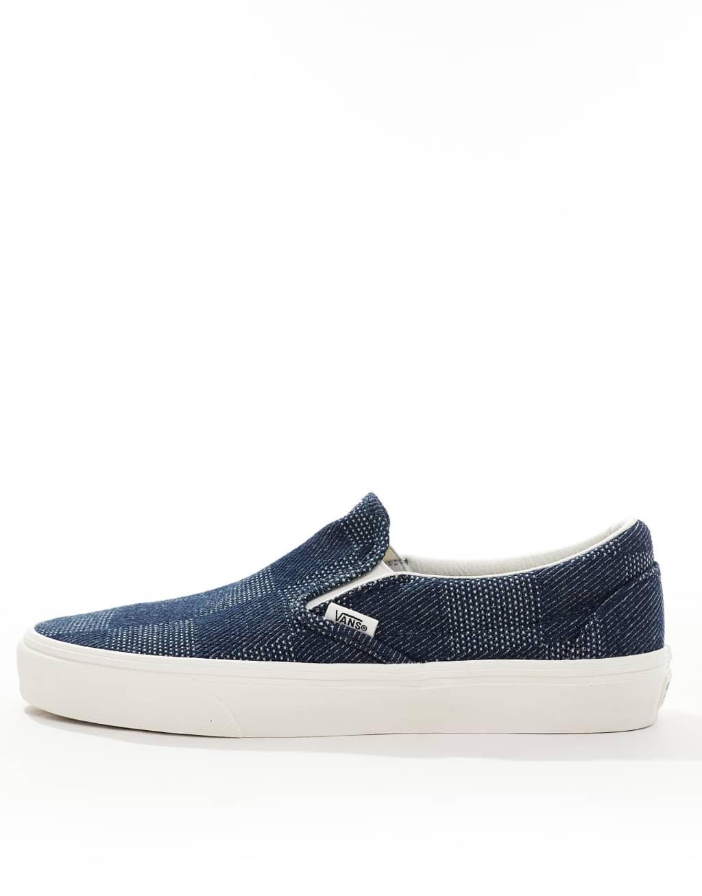 Vans Classic Slip-On checkerboard sneakers in denim navy Product Image