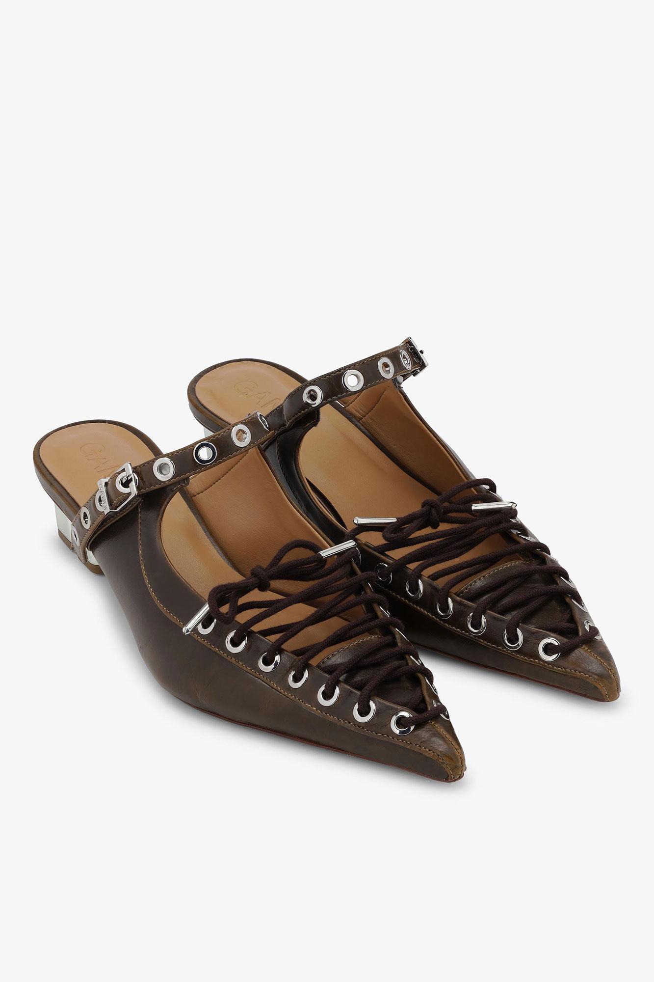 Dark-Olive Oleatex Lace-Up Mules Product Image