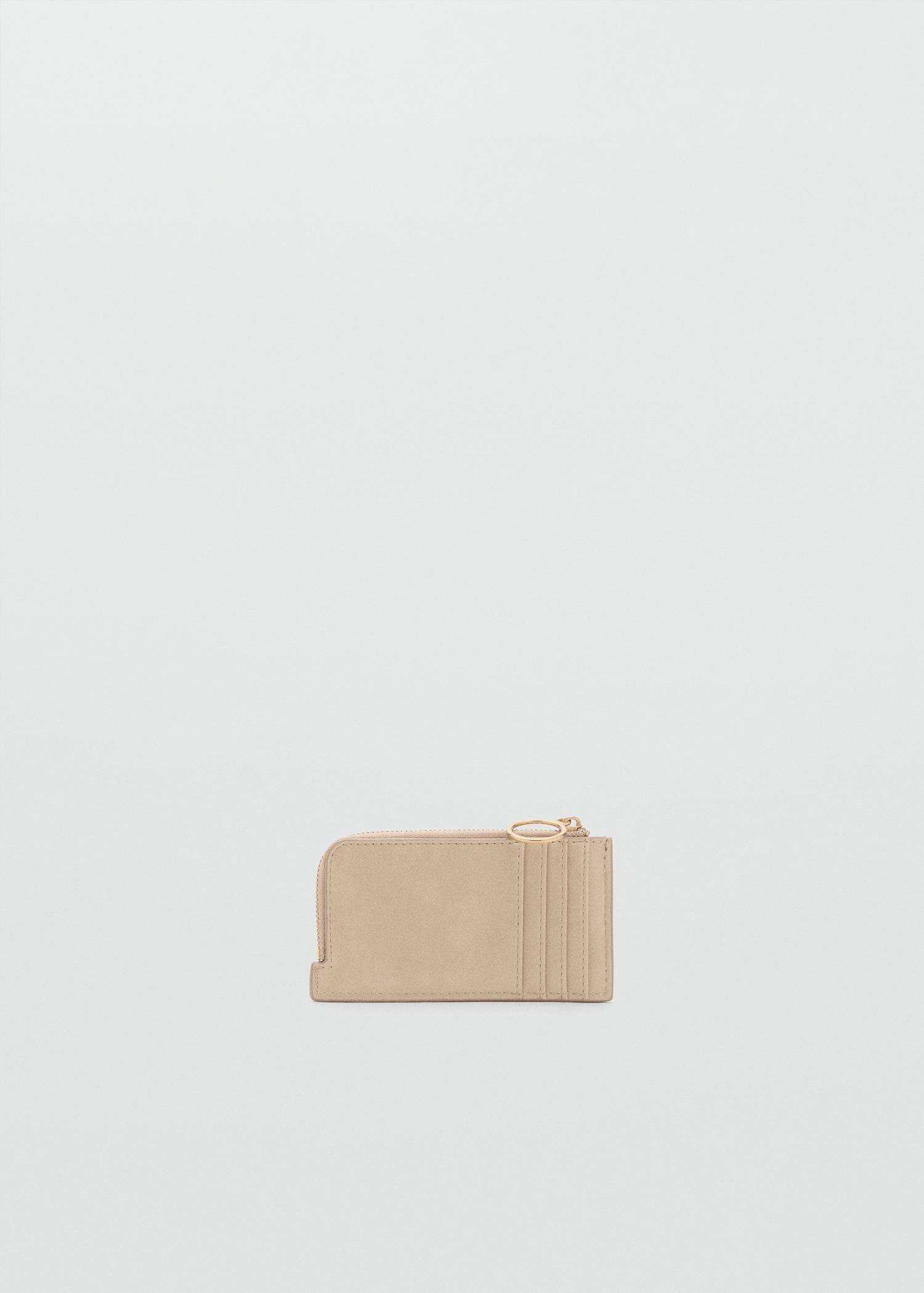 Hammered leather-effect card holder with zipper - Women | MANGO USA Product Image