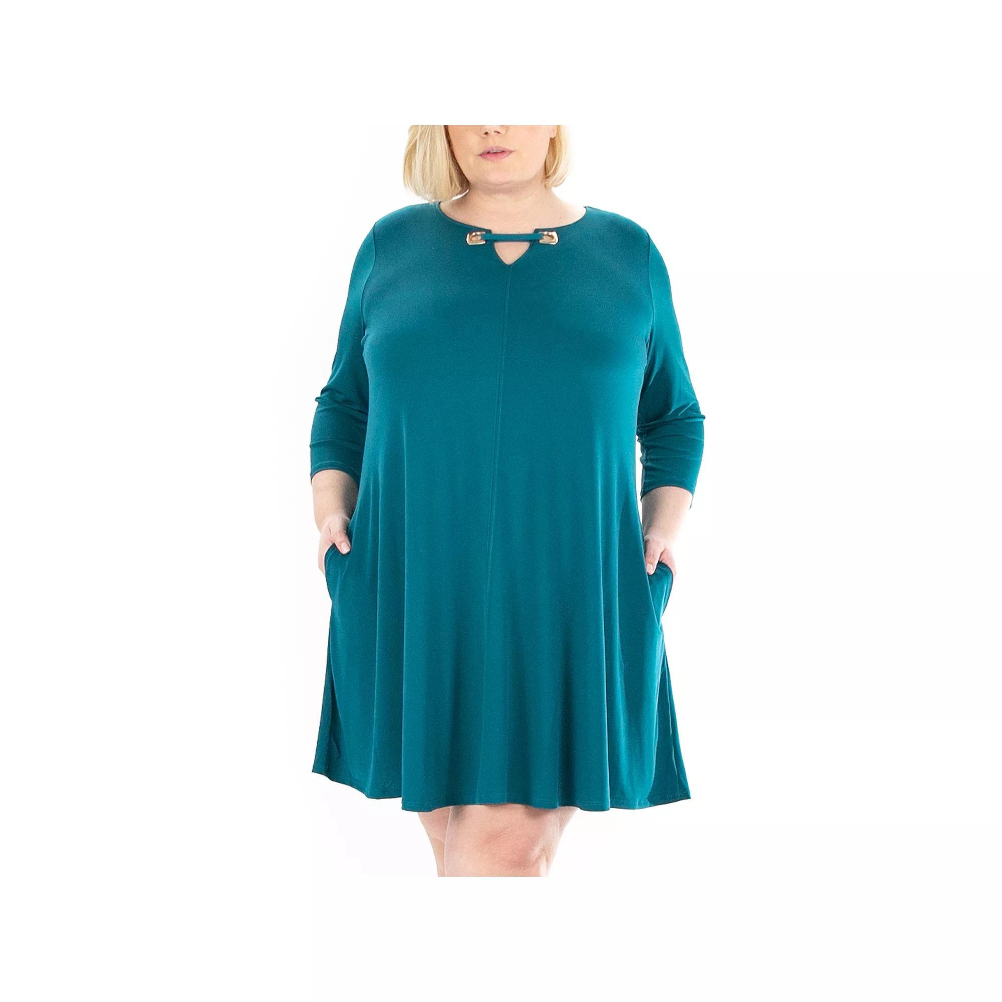 Plus Size Nina Leonard Grommet Notchneck Dress, Women's, Size: 2XL, New Teal Gold Product Image