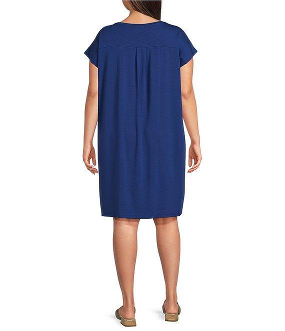 Eileen Fisher Plus Stretch Jersey Knit Crew Neck Cap Sleeve Boxy Dress Product Image