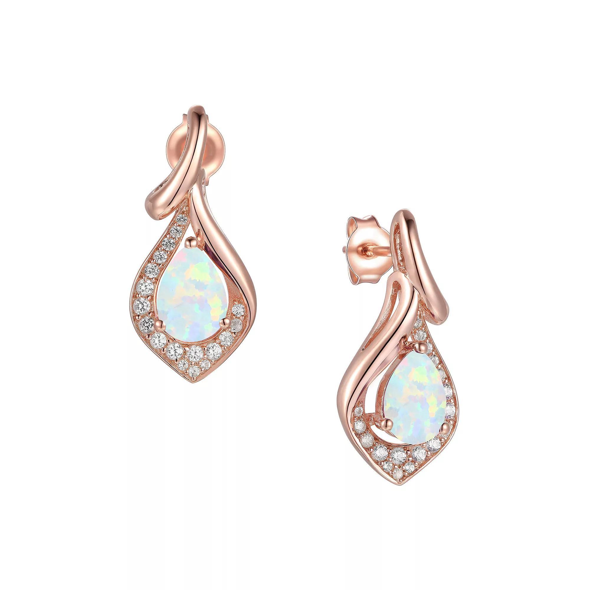14k Rose Gold Flash-Plated Lab-Created Opal Stud Earrings, Women's Product Image