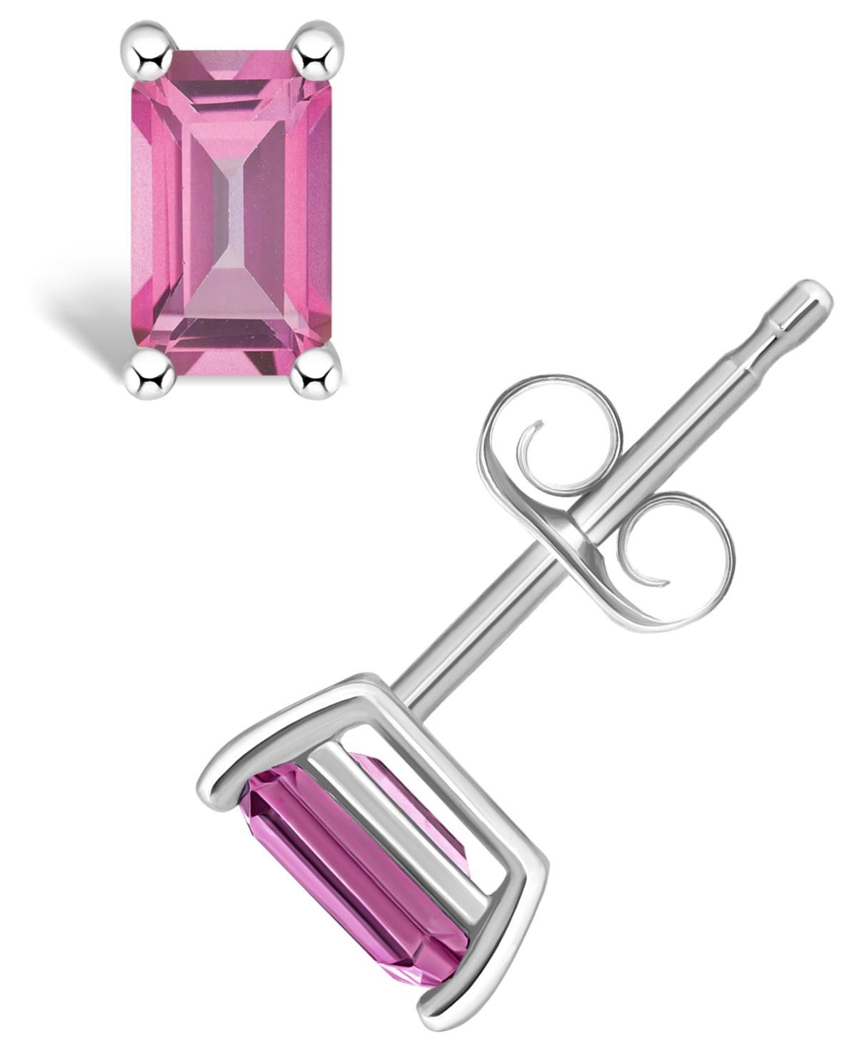 14k Gold Emerald Cut Birthstone Stud Earrings, Women's, Pink Topaz Jun Product Image