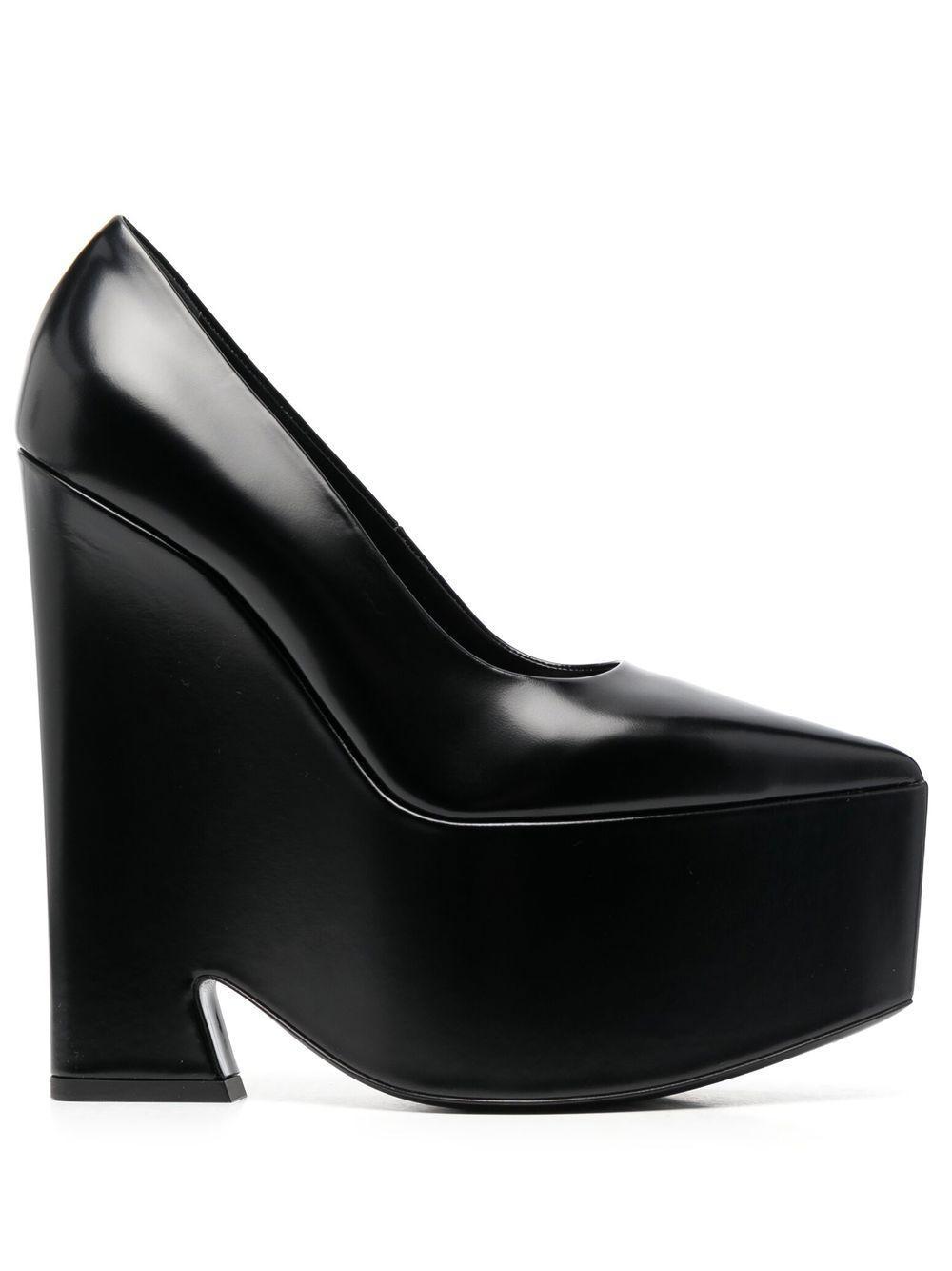 VERSACE Leather Platform Pumps In Black Product Image