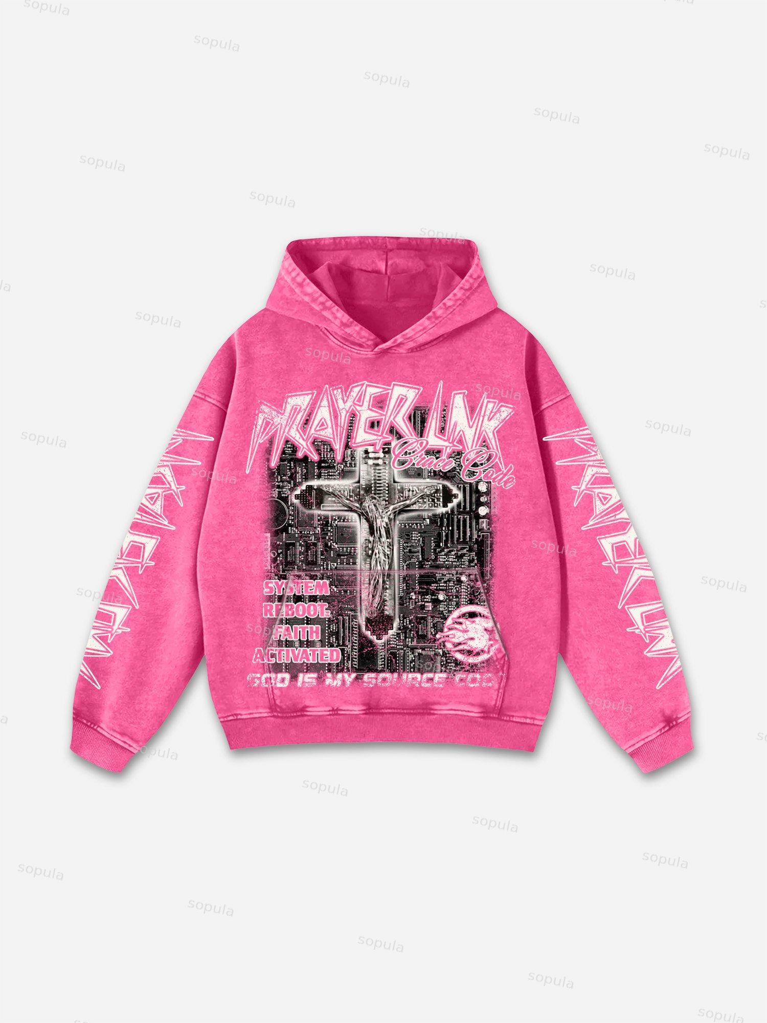 Money & Kids Vintage Print Acid Wash Hoodie Product Image