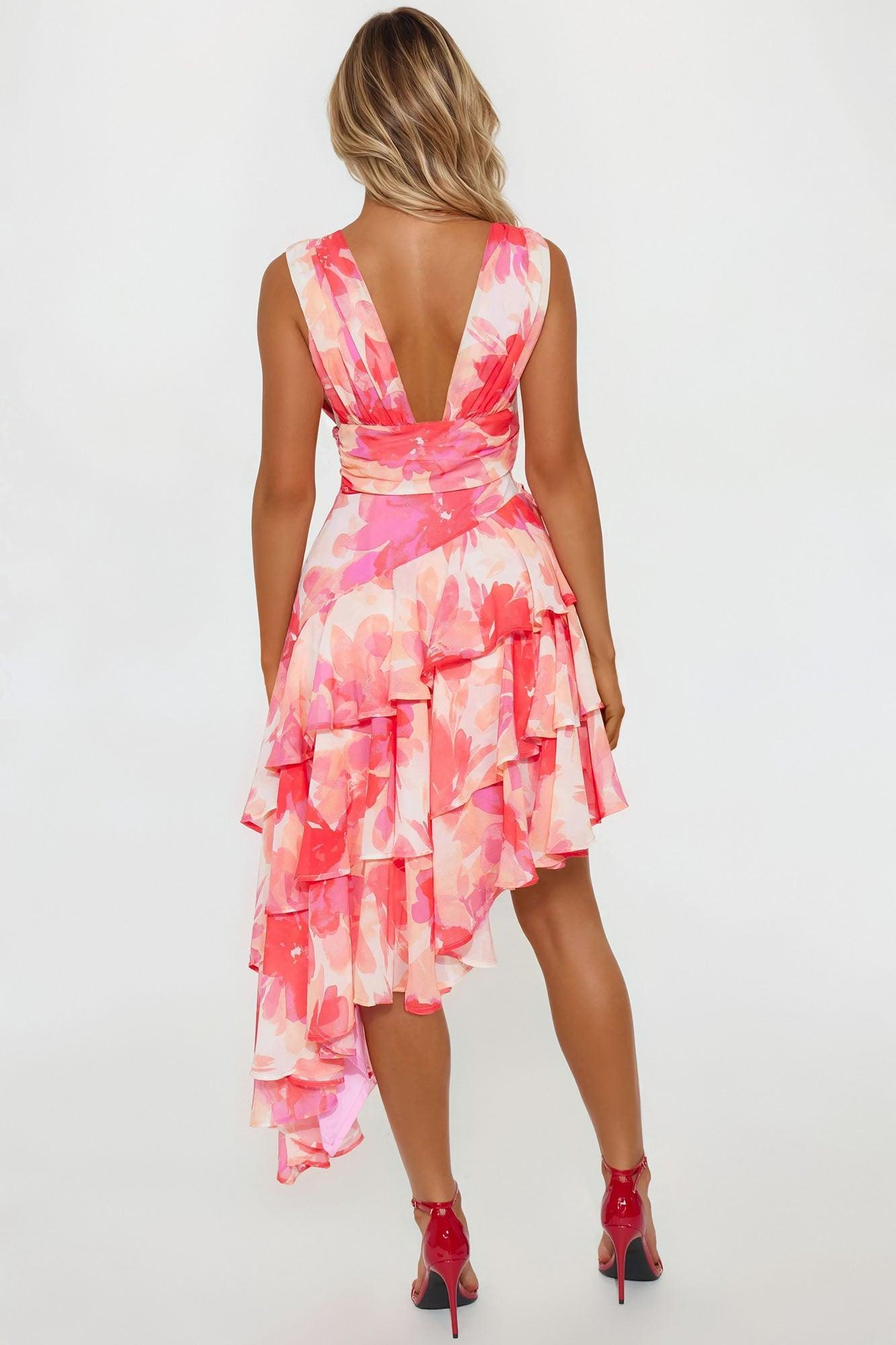 Bethany Chiffon Floral Midi Dress - Pink/combo Product Image