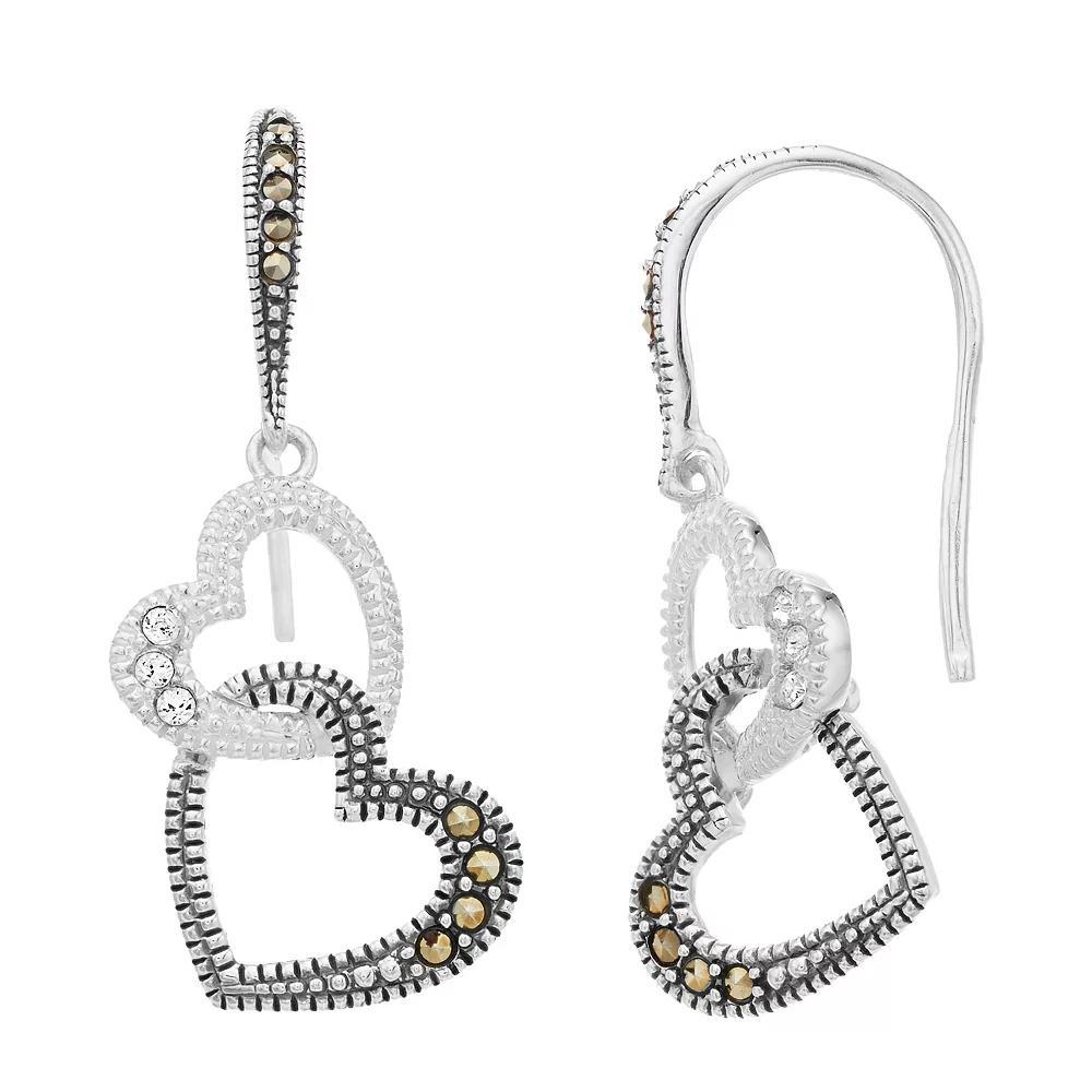 Lavish by TJM Sterling Silver Marcasite & Crystal Double Heart Drop Earrings, Women's Product Image