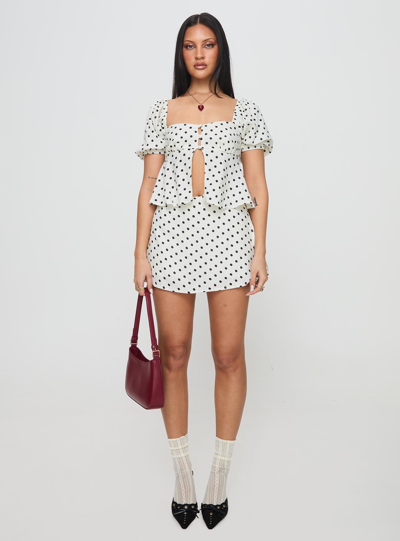 Passionfruit Linen Blend Top Cream/Black Polka Dot Product Image