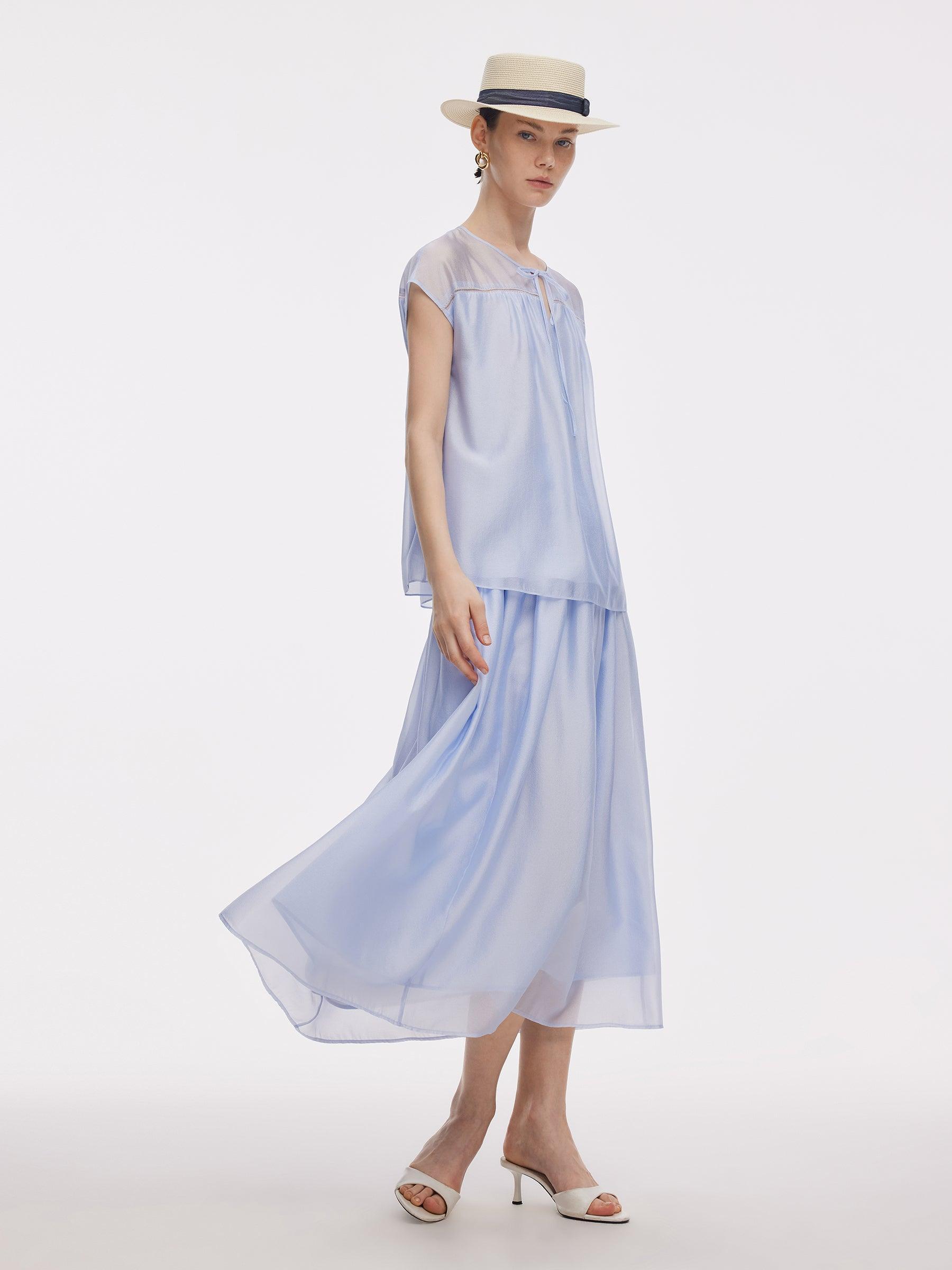 Loose Fit Cap Sleeve Top And A-Line Skirt Two-Piece Set Product Image