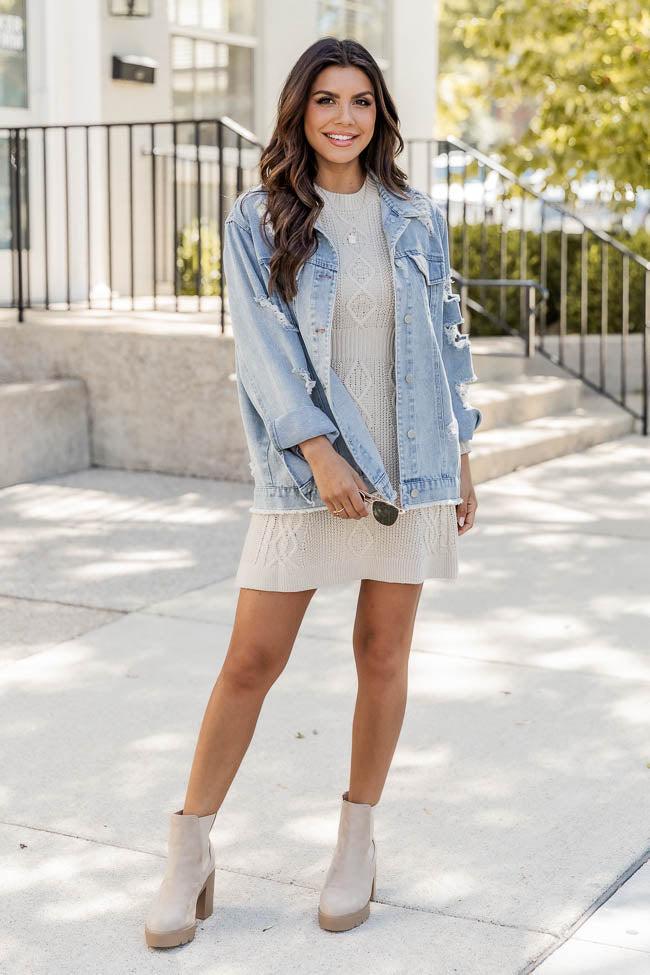 Living for Friday Beige Cable Knit Sweater Dress Product Image