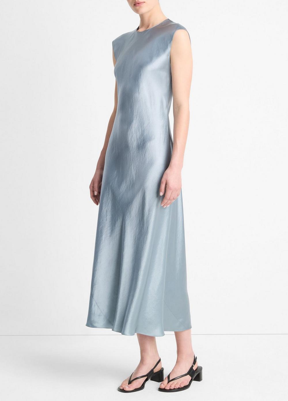 Womens Satin Bias Cap-Sleeve Dress, Harbor, Size L Vince Product Image