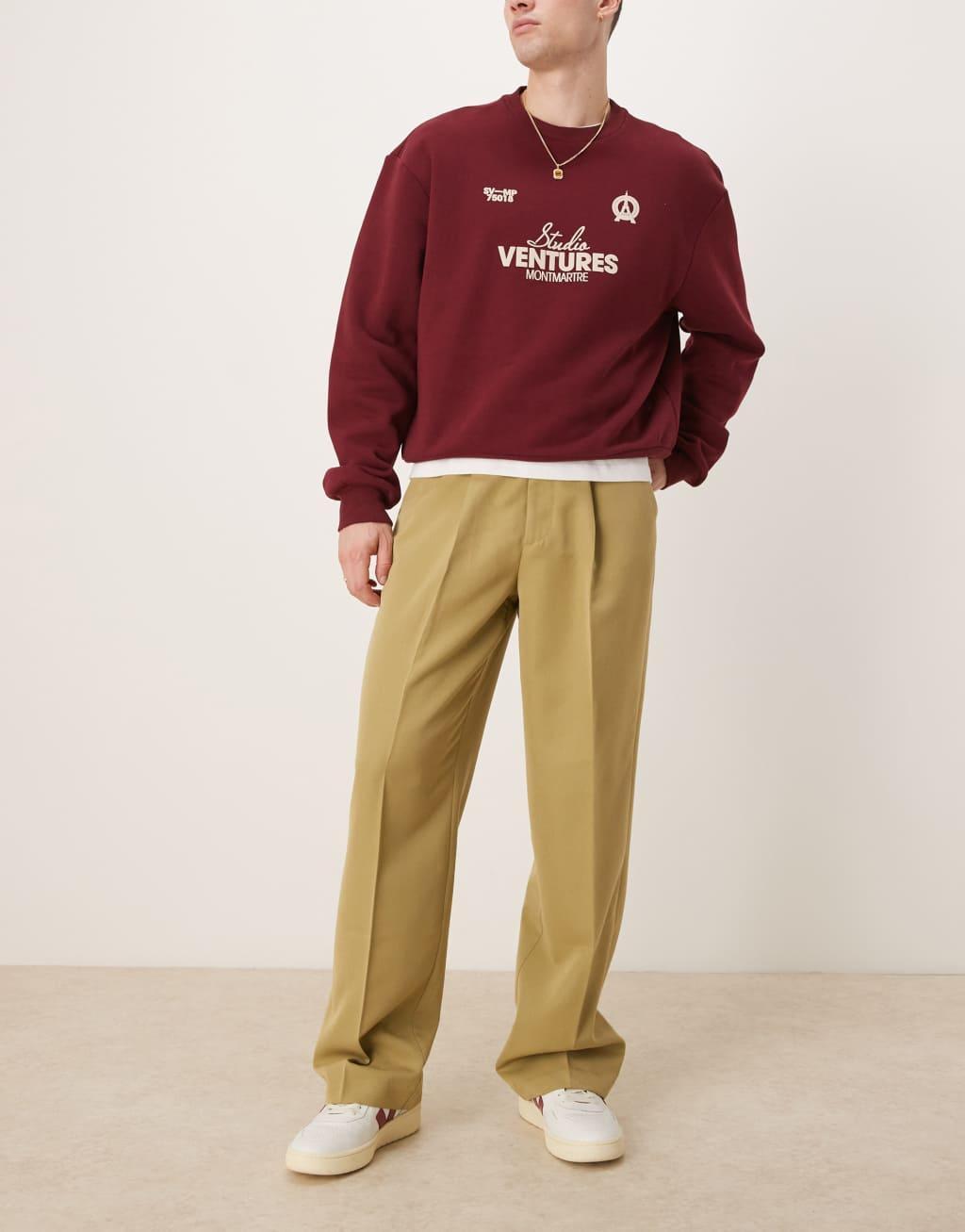ASOS DESIGN smart wide leg pants with front pleat in camel Product Image