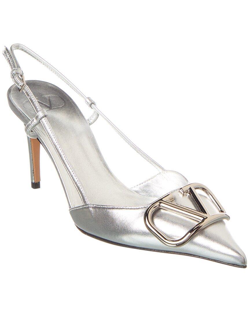 VALENTINO GARAVANI Valentino Vlogo 80 Leather Slingback Pump In Silver Product Image