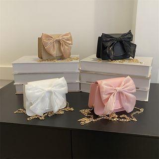Bow Chain Strap Faux Leather Flap Crossbody Bag Product Image