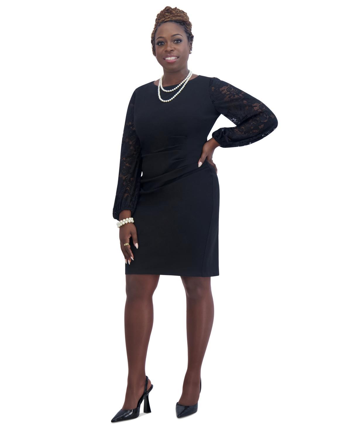 Kasper Womens Lace-Sleeve Crepe Sheath Dress Product Image