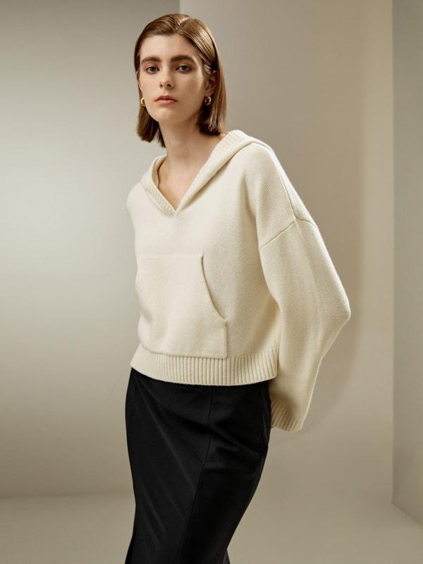 Cropped Wool-Cashmere Blend Hoodie Product Image