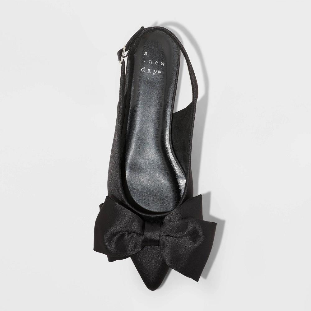 Women's Shelby Bow Slingback Ballet Flats with Memory Foam Insole - A New Day™ Black Product Image
