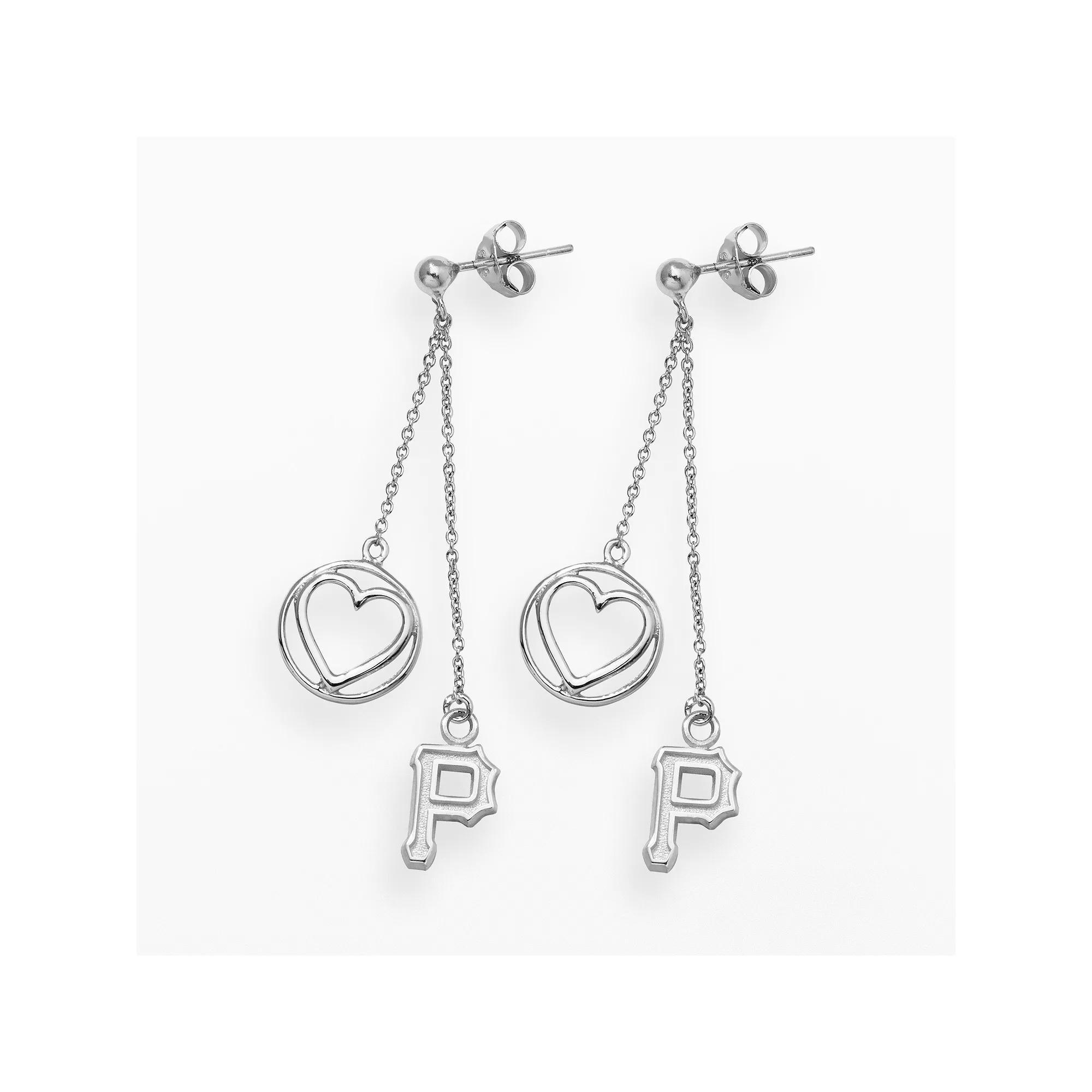 LogoArt Pittsburgh Pirates Beloved Sterling Silver Linear Drop Earrings, Womens, Grey Product Image