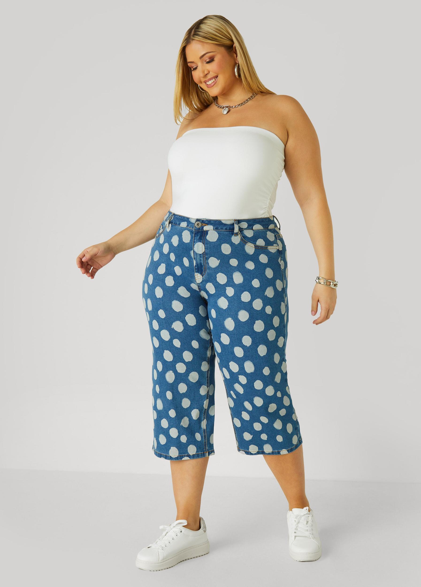 Polka Dot Denim Capris Product Image