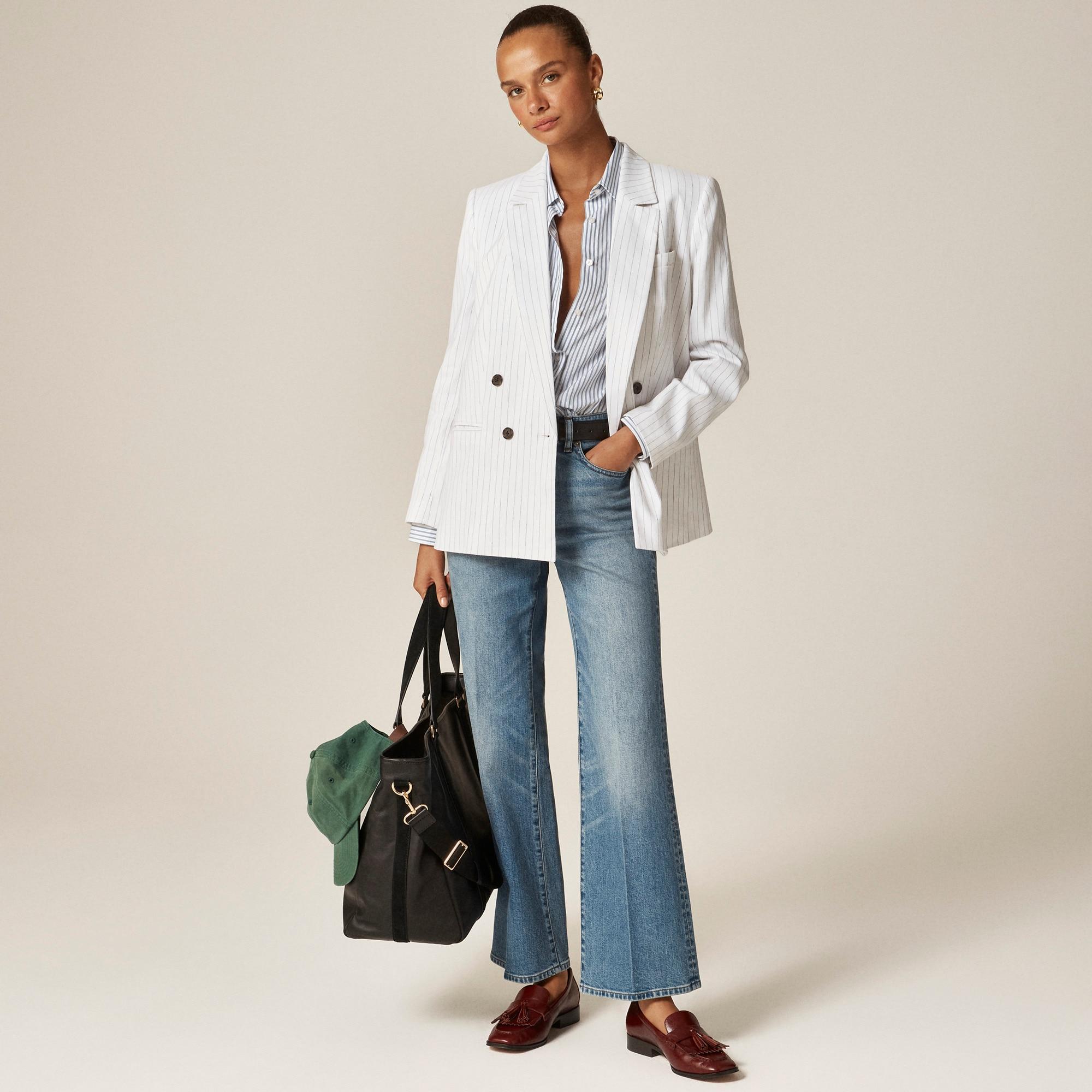 Double-breasted blazer in pinstripe linen-viscose blend Product Image