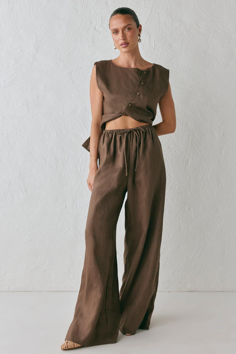 Aria Linen Vest Chocolate Product Image