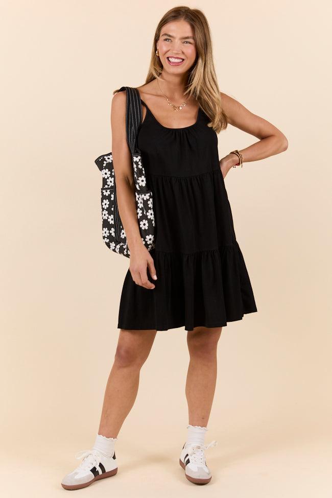 Dockside Drinks Black Mini Tiered Knit Dress SALE Product Image