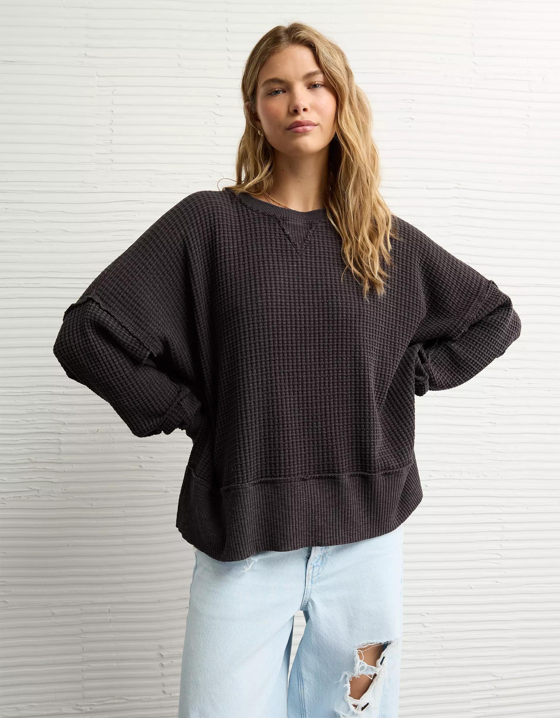 AE Big Hug Crew Neck Waffle Sweatshirt Product Image