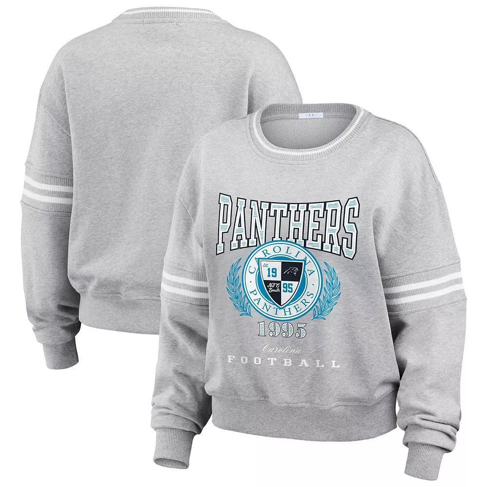 Women's WEAR by Erin Andrews Heather Gray Carolina Panthers Cropped Pullover Sweatshirt, Size: XL, Grey Product Image