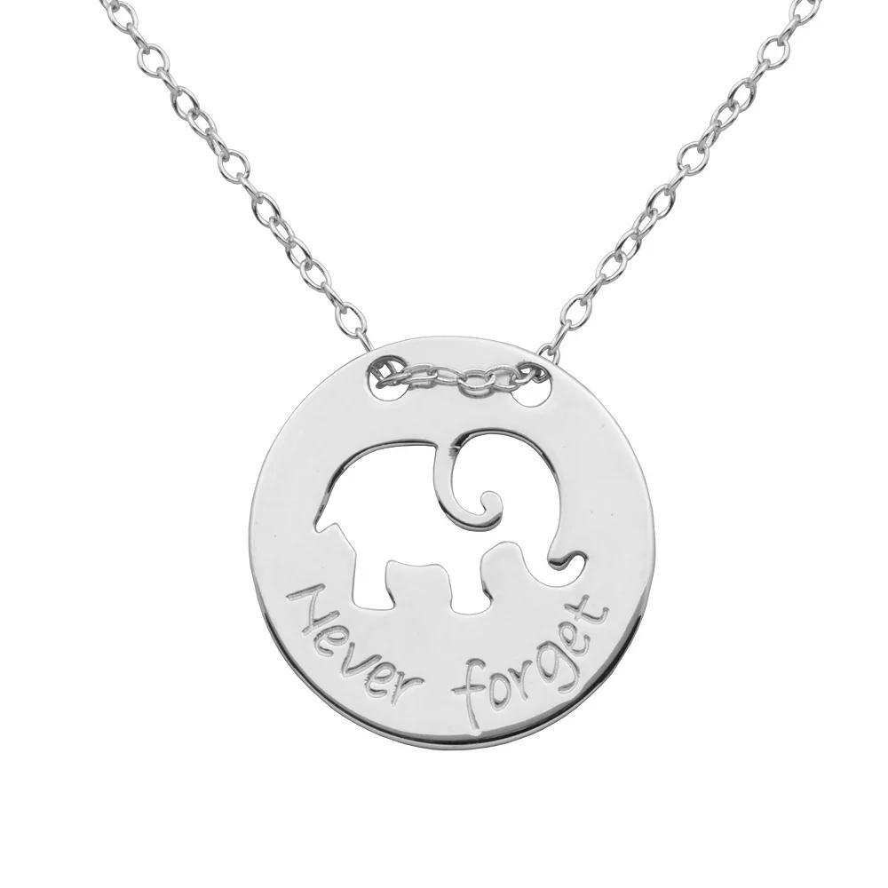 Silver-Plated "Never Forget" Elephant Pendant, Women's, Size: 18", Grey Product Image