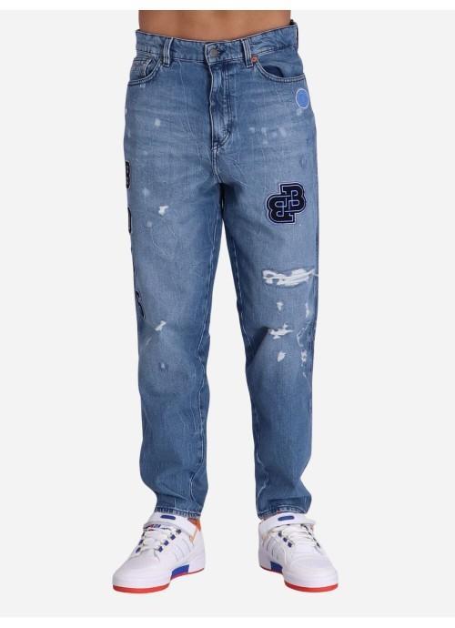 HUGO BOSS All-over Logo Patch Jeans In Blue Product Image