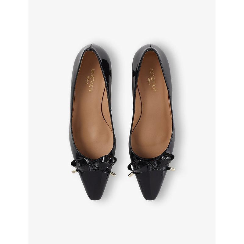 LK BENNETT Womens Bla-black Alma 55 Bow-embroidered Leather Courts Product Image